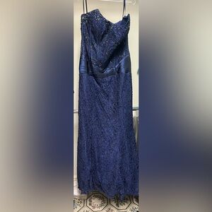 Jovani Navy Satin Evening Gown